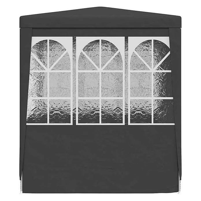 vidaXL Profi Partyzelt mit Seitenwänden 2,5×2,5m Anthrazit 90 g/m² -  - Schwarze Partyzelt-Seitenwand mit drei gewölbten, weißgerahmten Fenstern.