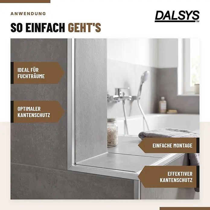 Dalsys Fliesenschiene Aluminium 2m x 10mm Winkelprofil Schwarz -  - DALSYS Metallprofil für Fliesen in einem Badezimmer, ideal für Feuchträume, mit Kantenschutz und einfacher Montage.