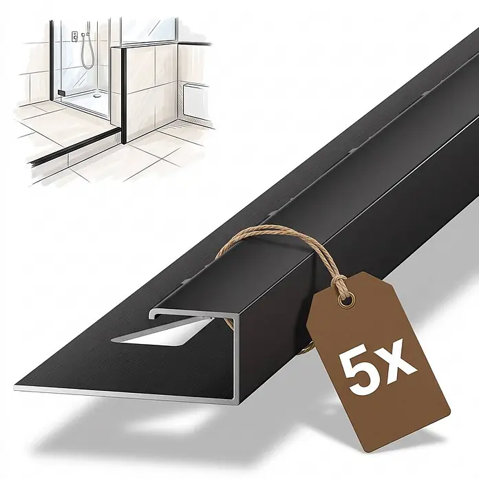 Dalsys Fliesenschiene Aluminium 5x 2,5m x 12,5mm Eckprofil Schwarz -  - Schwarzes L-förmiges Metallfliesenprofil für Duschen, 5 Stück.