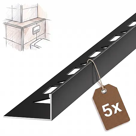 Dalsys Fliesenschiene Aluminium 5x 2,5m x 12,5mm Winkelprofil Schwarz