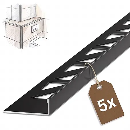 Dalsys Fliesenschiene Aluminium 5x 2,5m x 8mm Winkelprofil Schwarz