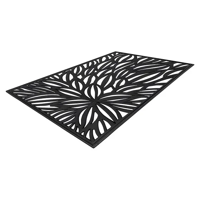 Fußmatte Everyday 225 - 75 x 45 cm, Schwarz, Material Nutzschicht: 100 % Gummi - Schwarze rechteckige Fußmatte mit aufwendigem, dekorativem Blumen- und Blattausschnittmuster.