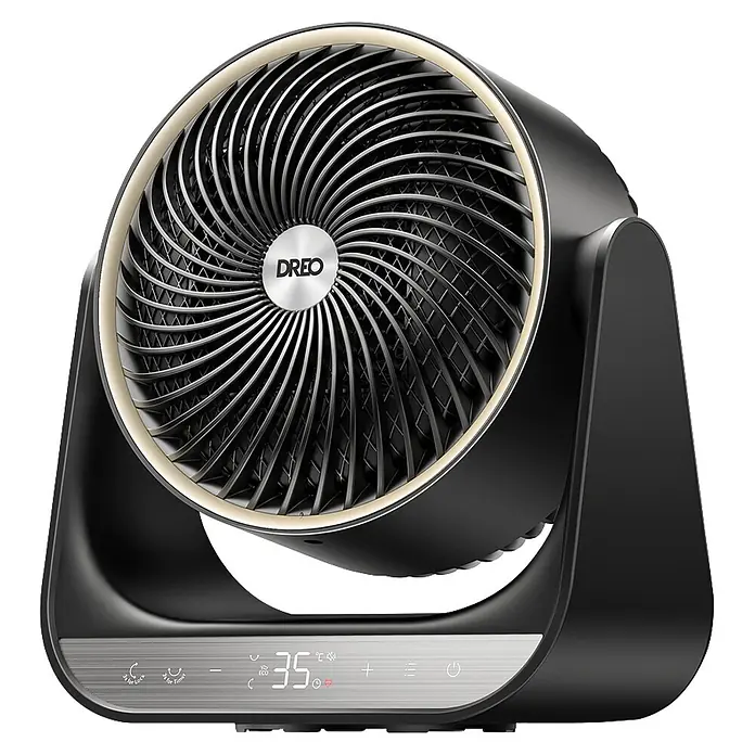 Dreo Calefactor de aire 714S - 2.000 W, Negro, IP20 - Calefactor-ventilador DREO negro con rejilla plateada y pantalla digital (35°C). Panel de control táctil plateado.