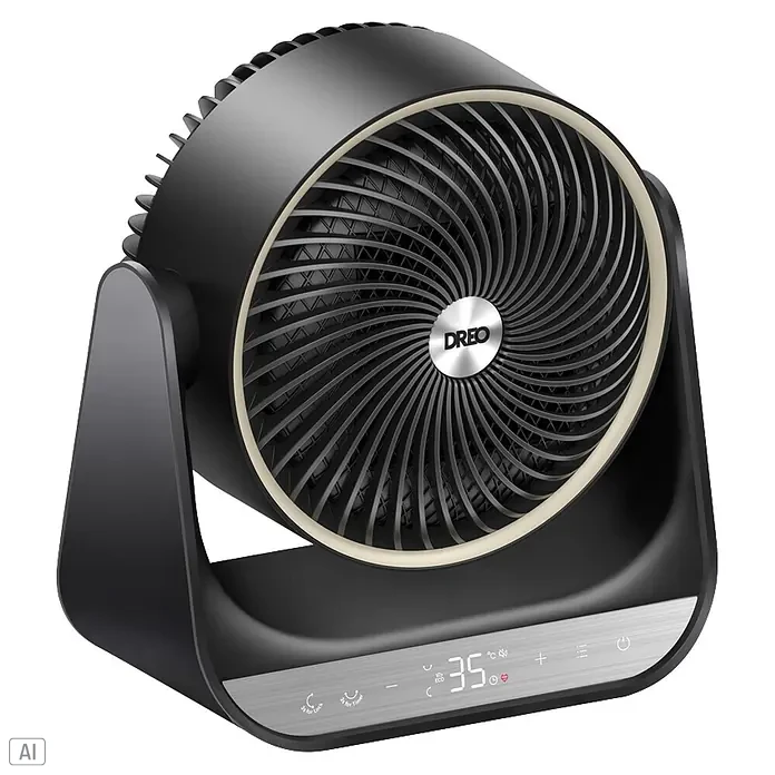 Dreo Calefactor de aire 714S - 2.000 W, Negro, IP20 - Ventilador y calefactor eléctrico negro compacto con panel de control plateado y pantalla digital. Diseño moderno y elegante.