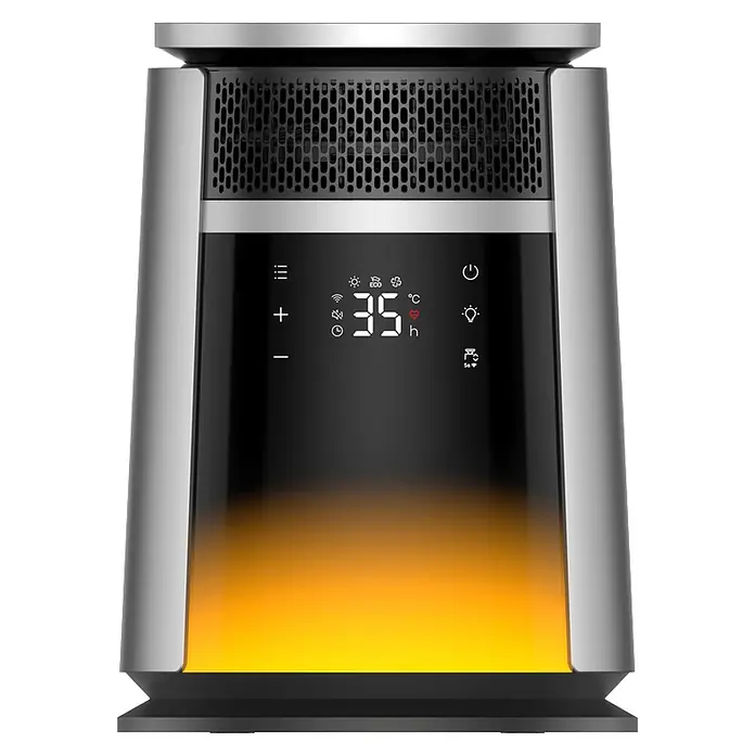 Dreo Calefactor de aire 720S - 2.000 W, Negro, IP20 - Calefactor eléctrico moderno plateado y negro con pantalla digital (35°C) y efecto de llama brillante.