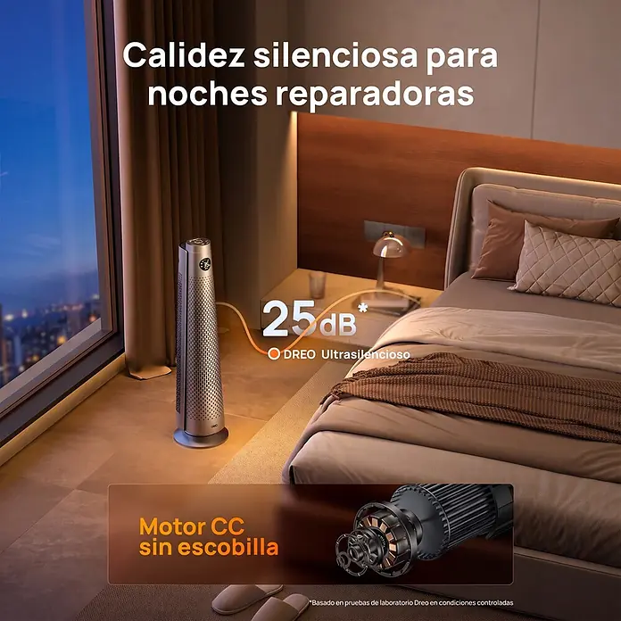Dreo Calefactor de aire Solaris 718 - 2.000 W, Plata, IP20 - Calentador de torre plata ofrece calor silencioso en dormitorio. Motor CC sin escobillas.