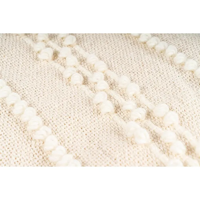 Wohndecke Bohist 325 - 130 x 170 cm, Natural, 100 % Wolle - Cremefarbener Strickstoff mit erhabenen, strukturierten Noppenstreifen.