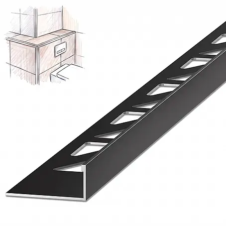 Dalsys Fliesenschiene Aluminium 2,5m x 10mm Winkelprofil Schwarz