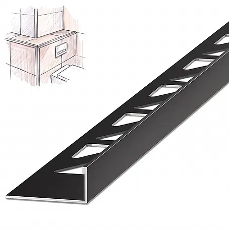 Dalsys Fliesenschiene Aluminium 2m x 10mm Winkelprofil Schwarz