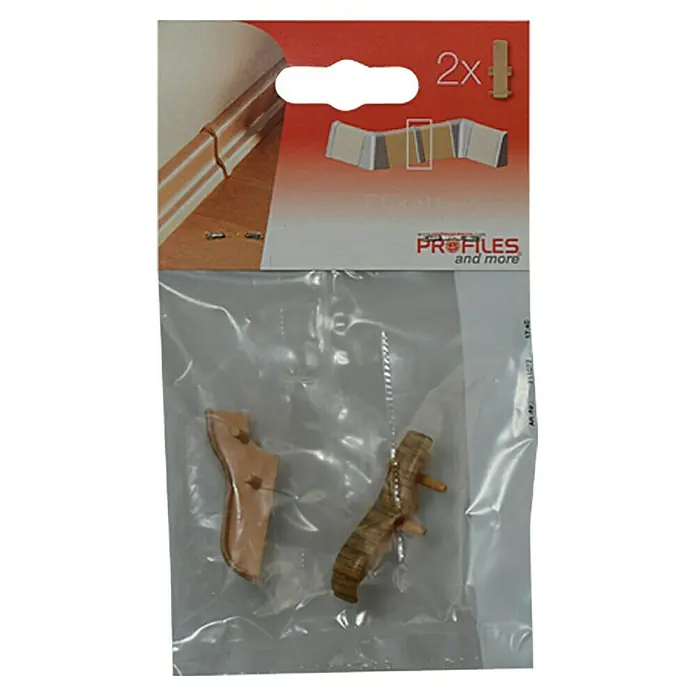 Profiles and more Übergangskappe SU18/FU18 - Eiche, 2 Stk. - Ein verpacktes Set mit zwei Profilen "Profiles and more", das zum Verbinden von Sockelleisten verwendet wird. Es ist eine praktische Lösung für saubere Übergänge.