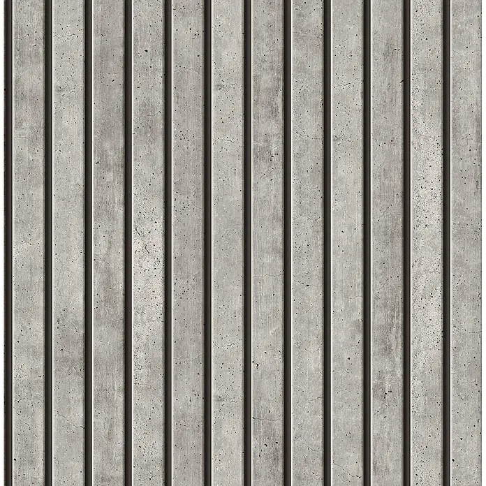 Easy Decor Vliestapete Concrete Beams - Grau - Graue Betonwand mit vertikalem Rippenmuster, mit natürlichen Rissen und Flecken.