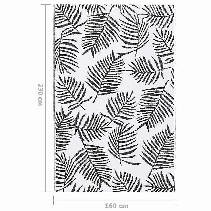 vidaXL Outdoor Teppich Weiß 160 x 230 cm Polyethylen -  - Schwarz-weiße Matte mit Palmenblattmuster, 230 x 160 cm.