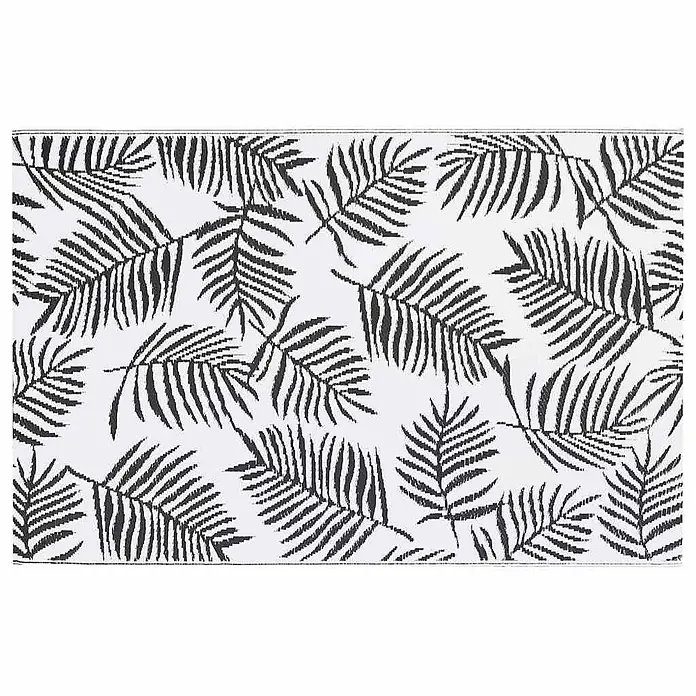 vidaXL Outdoor Teppich Weiß 160 x 230 cm Polyethylen -  - Rechteckiger Teppich mit schwarz-weißem tropischem Palmenblattmuster.