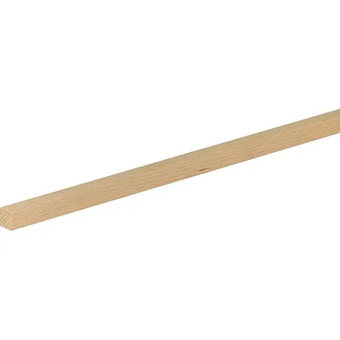 Profiles and more Quadratleiste - L x B x H: 95 cm x 13 mm x 13 mm, Buche - Nahaufnahme eines hellen Holzleiste, ideal für Bastelarbeiten oder Modellbau, präsentiert die natürliche Holzmaserung und die rechteckige Form.