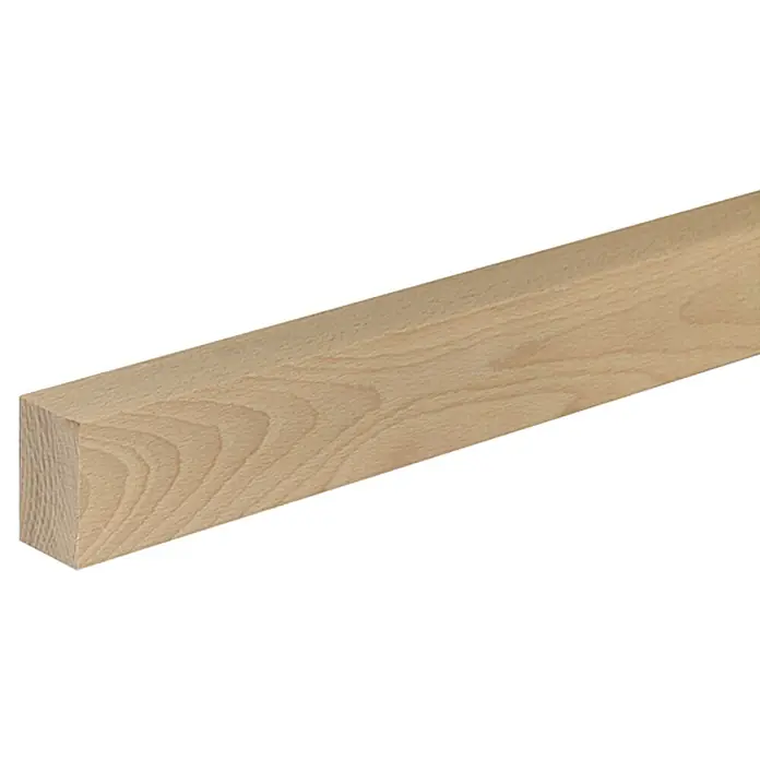 Profiles and more Rechteckleiste - 95 cm x 47 mm x 29 mm, Buche - Nahaufnahme eines hellen, quadratischen Holzstabes, der die natürliche Maserung und Textur des Holzes hervorhebt.