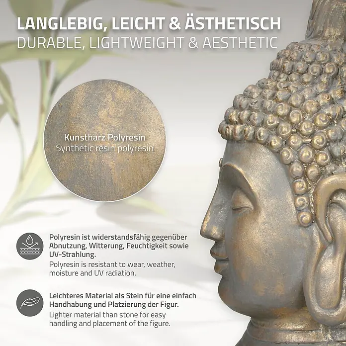 Buddha Kopf 31 x 29 x 53 cm, Bronze -  - Bronzefarbene Polyresin Buddha-Statue, langlebig, leicht und ästhetisch.