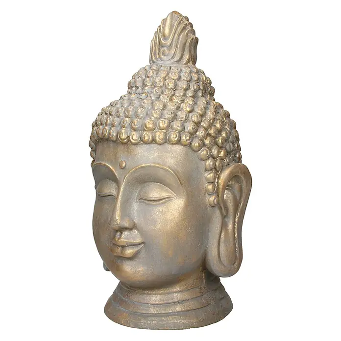 Buddha Kopf 31 x 29 x 53 cm, Bronze -  - Dekorative Buddha-Kopf-Statue in Goldbronze-Optik, mit geschlossenen Augen und lockigem Haar.