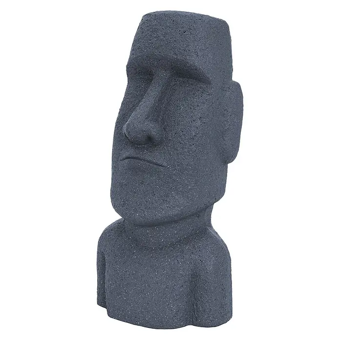 Moai Rapa Nui Kopf 26,5 x 19 x 53,5 cm, Grau -  - Dunkelgrauer, texturierter Moai-Kopf-Pflanztopf mit breiter Öffnung, aus steinähnlichem Material.