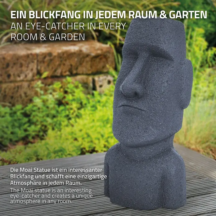 Moai Rapa Nui Kopf 26,5 x 19 x 53,5 cm, Grau -  - Dunkelgraue, texturierte Moai-Statue als Blickfang für Garten oder Raum.