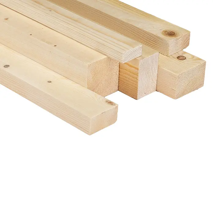 Listón para construcción Abeto Pulido - L x An x Es: 300 x 5,4 x 3,4 cm, Abeto rojo - Tablas de madera clara apiladas para construcción, mostrando veta y nudos naturales.