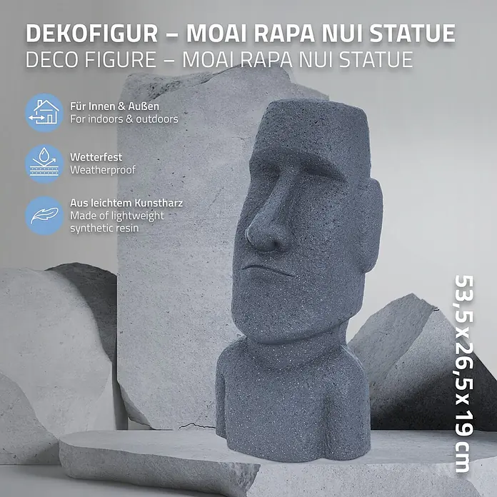 Moai Rapa Nui Kopf 26,5 x 19 x 53,5 cm, Grau -  - Dunkelgraue Moai Rapa Nui Statue aus leichtem Kunstharz, für Innen- und Außendekoration geeignet.