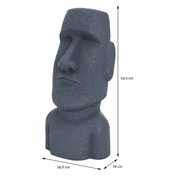 Moai Rapa Nui Kopf 26,5 x 19 x 53,5 cm, Grau -  - Dunkelgraue, strukturierte Moai-Kopfstatue, geeignet zur Dekoration oder als Pflanzgefäß.