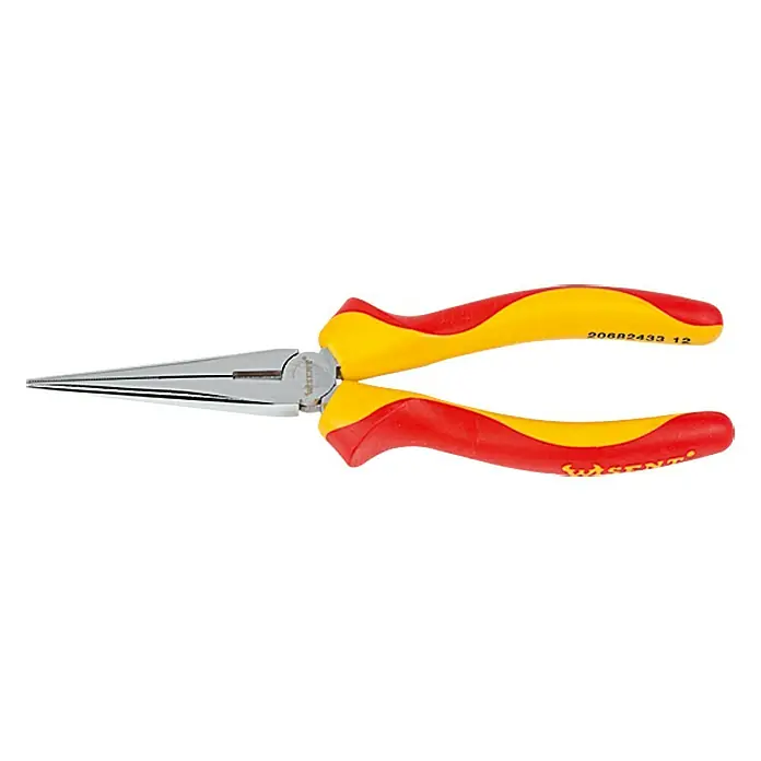 Wisent Alicates de boca redonda y plana - Largo: 20 cm, Recto, Cromado - Alicates de punta fina con mangos rojo y amarillo. Ideal para trabajos precisos en electrónica y modelismo.