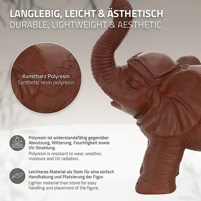 Deko Elefant Figur 36 x 19 x 39 cm, Braun -  - Braune Polyresin-Elefantenfigur, langlebig und leicht.
