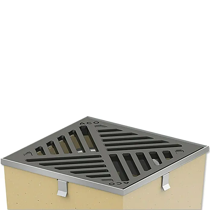 ACO Self Gussrost - 25 x 25 x 0,7 cm - ACO Corner Drain mit Metallgitter für eine effiziente Entwässerung. Stilvolles Design trifft auf höchste Funktionalität für den Außenbereich.