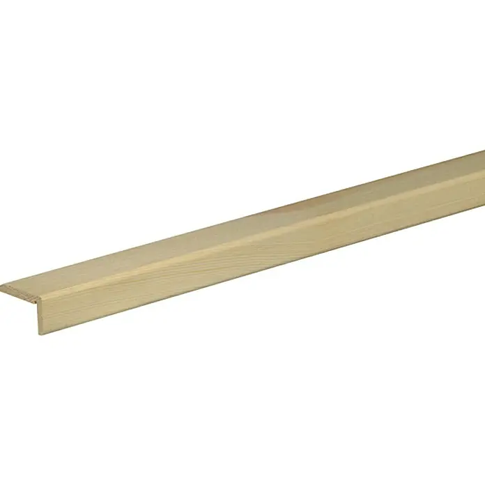 Winkelleiste - 240 x 1,9 x 3,3 cm, Fichte/Kiefer - Nahaufnahme einer hellen Holz-Eckleiste, ideal für Wand- oder Möbelkanten. Sie ist glatt und hat eine natürliche Holzmaserung.