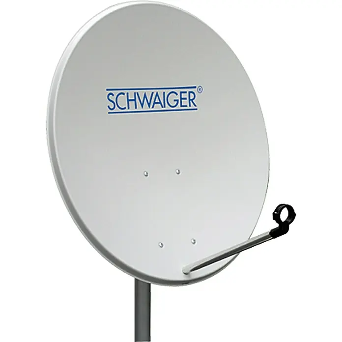 Schwaiger Satellitenschüssel SPI992 011 - Stahl, Durchmesser Spiegelfläche: 80 cm, Hellgrau - Satellitenschüssel der Marke SCHWAIGER mit blauem Schriftzug und Halterung für den optimalen Empfang von TV- und Radioprogrammen.