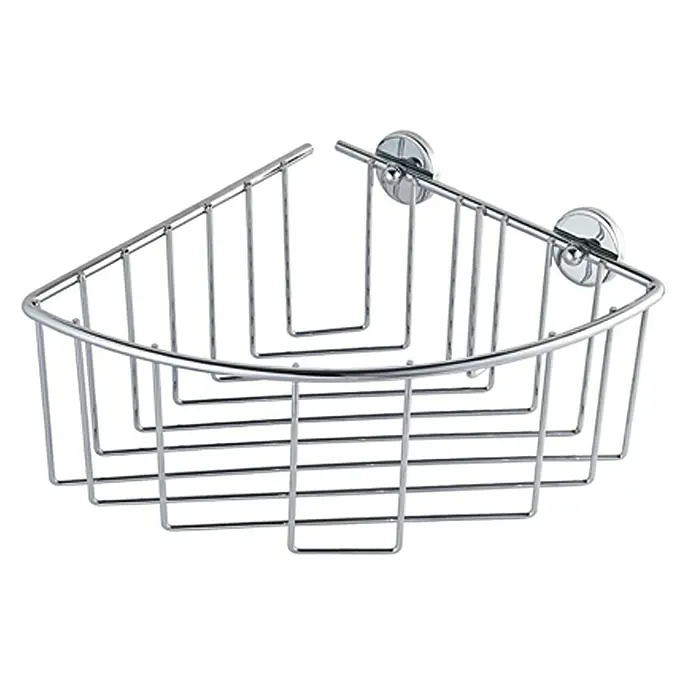 Tesa Eckduschkorb BT111P - 20,5 x 21 x 11,5 cm, Einstöckig, Verchromt - Eckregal aus verchromtem Draht mit Saugnäpfen zur Befestigung, ideal für Badezimmerutensilien.