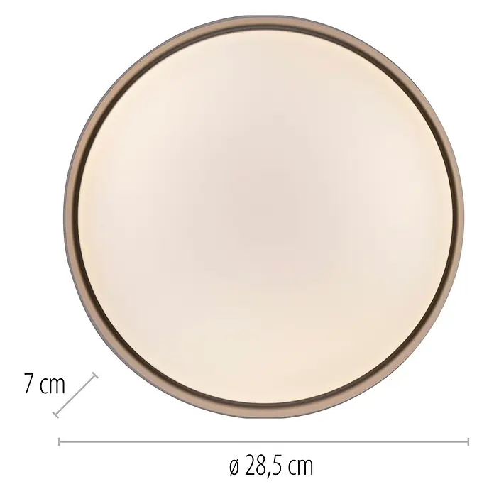 Just Light LED-Deckenleuchte rund Tavoli - 10 W, Ø x H: 28,5 x 7 cm, Sandbrise, Neutralweiß - Rundes Tablett mit heller beiger Oberfläche und braunem Rand, Ø 28,5 cm, Höhe 7 cm.