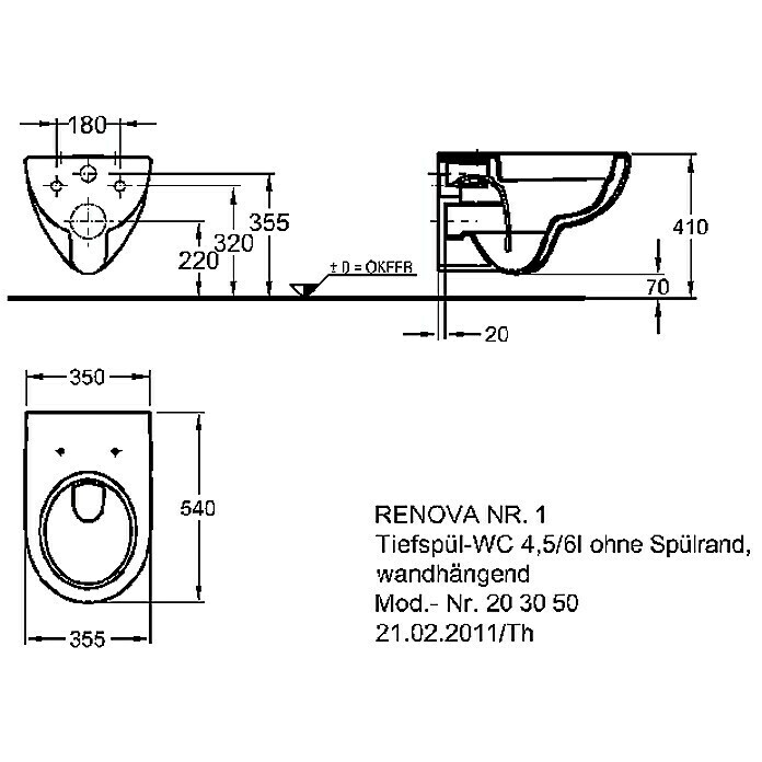 Geberit Renova Nr. 1 Wand-WC-SetSpülrandlos, Mit antibakterieller Glasur, Spülform: Tief, WC Abgang: Waagerecht, Mit WC-Sitz Unknown