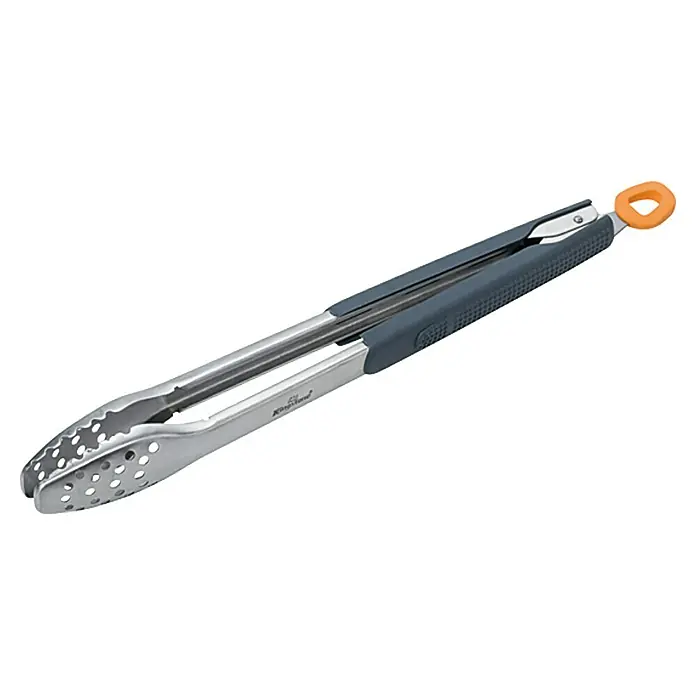 Kingstone Pinzas para barbacoa - Largo: 46 cm - Estas pinzas para parrilla de acero inoxidable con mango gris y lazo naranja son una herramienta práctica para asar.