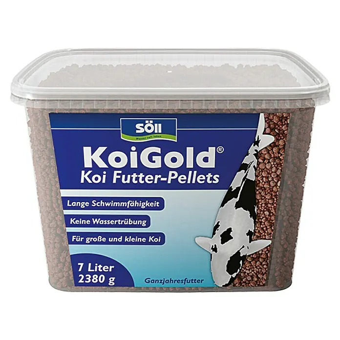 Söll Teich-Fischfutter KoiGold - 2.380 g - Söll KoiGold Koi Futter-Pellets, 7 Liter, 2380 g. Hochwertiges Koi-Futter für Schwimmfähigkeit, ohne Wassertrübung, für große und kleine Koi.