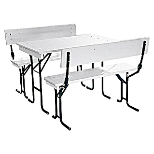 Sunfun Bierzeltgarnitur (Weiß/Grau, Tisch (L x B x H): 110 x 70 x 77 cm, Bank (B x T x H): 110 x 25 x 50 cm)