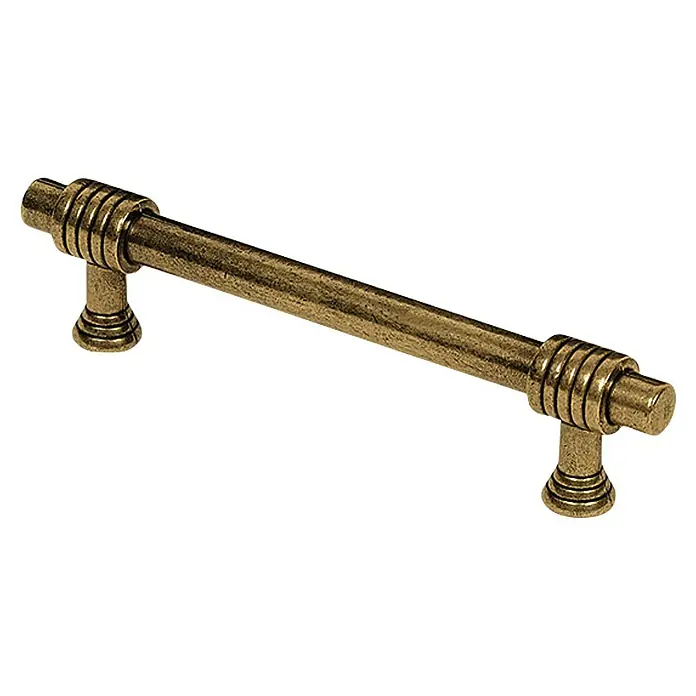 Rei Tirador para muebles - Distancia entre orificios: 96 mm, Tipo de tirador del mueble: Barra, Oro viejo - Tirador de cajón color latón con detalles acanalados para muebles.