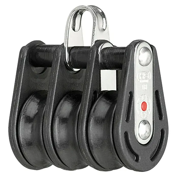 Sprenger Block - 8 mm, Mit Bügel, Kugellager, 27 x 11,5 mm, Arbeitslast: 150 kg, 3 Rollen - Dreifacher Segelblock mit Schäkel für sicheres und effizientes Segeln. Robuste Konstruktion für hohe Belastungen.