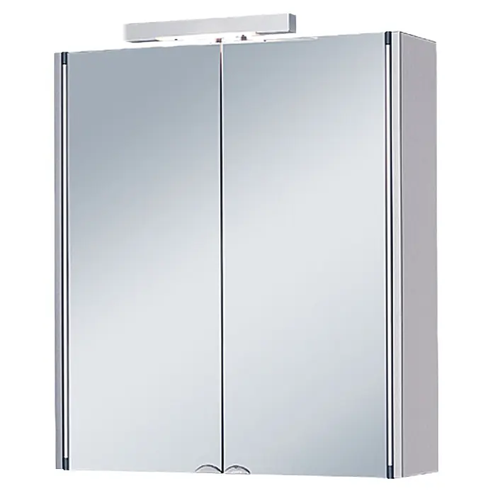 Jokey Spiegelschrank Mandiol II - B x H: 63 x 75 cm, Holz, Weiß - Spiegelschrank mit zwei Türen und integrierter Beleuchtung für Badezimmer.