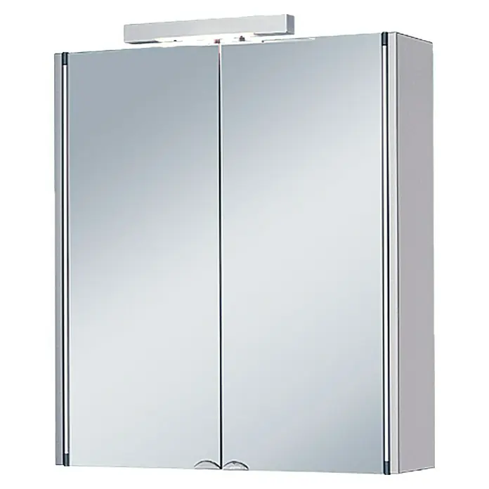 Jokey Spiegelschrank Mandiol II - B x H: 63 x 75 cm, Holz, Weiß - Spiegelschrank mit zwei Türen und integrierter Beleuchtung für Badezimmer.