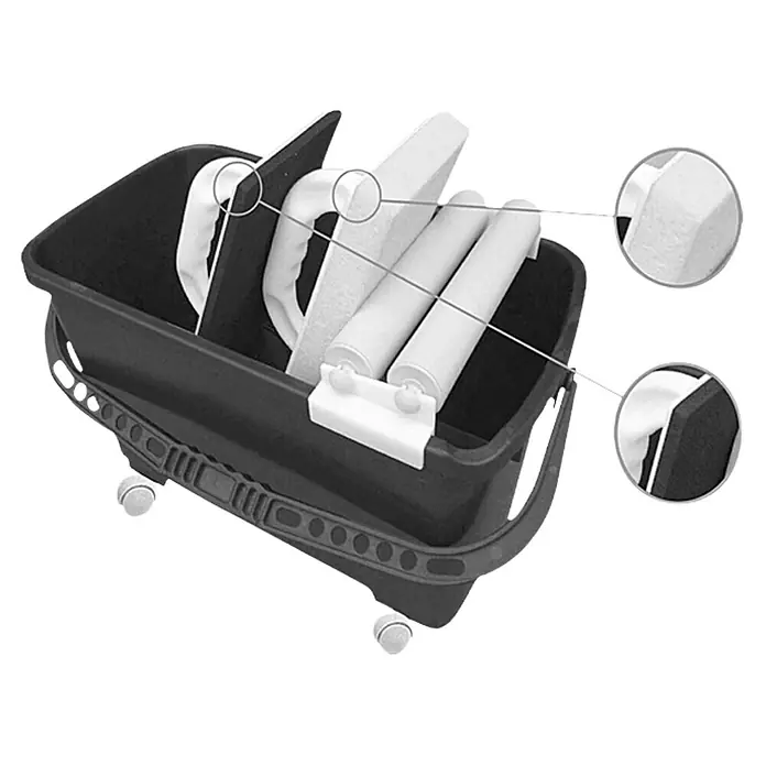 Wisent Cubeta de limpieza Estándar - Plástico, 22 l - Un juego de cubo de yeso negro con rodillos, esponjas y limpiadores para tareas de limpieza profesionales. Diseño práctico.