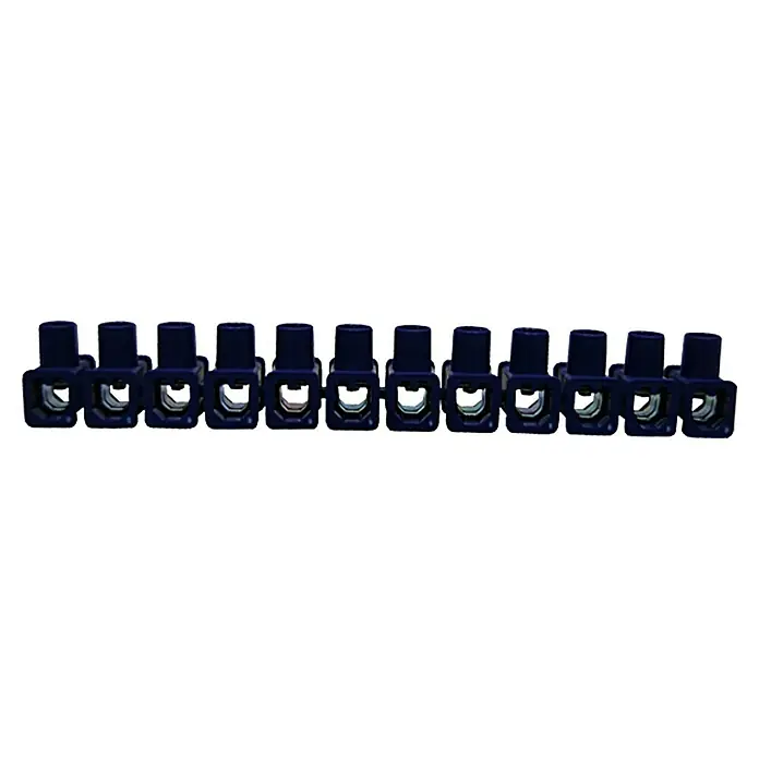 ASS Dosenklemme - Polanzahl: 12 Stk., 2,5 mm² - 6 mm², Blau - Eine Reihe blauer Schraubklemmen zur sicheren Verbindung von elektrischen Leitern.