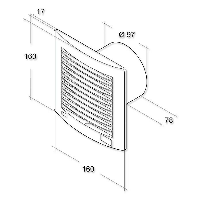 Air-Circle Ventilator Air StyleEdelstahl, Durchmesser: 100 mm, Economic-Timer Left Side View