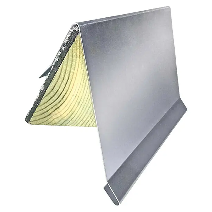 Sarei Ortblech - Dreikantleiste, Aluminium, Länge: 2 m - Nahaufnahme von Traufblech, einem Metallbauteil zum Schutz von Dächern und Gebäuden vor Wasserschäden.