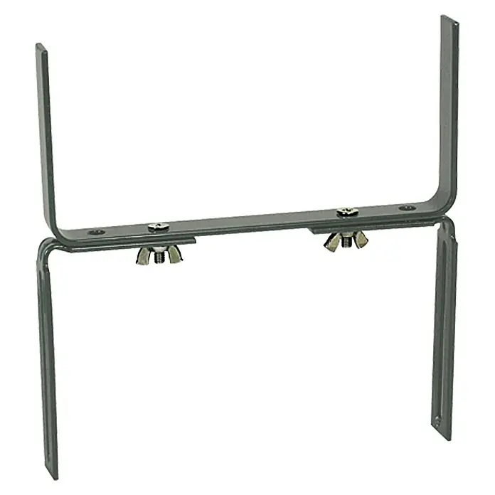 Geli Balkonkastenhalter Typ H - Anthrazit, 2-fach verstellbar, 2 Stk. - Ein grauer, verstellbarer Lampenhalter aus Metall mit Flügelmuttern, der vielseitige Beleuchtungsoptionen bietet.