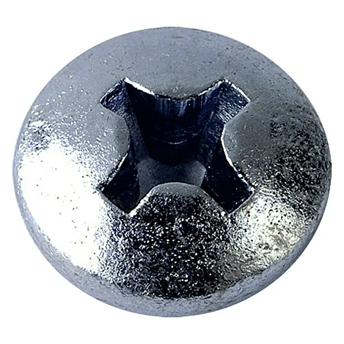 Profi Depot Blechschraube - Ø x L: 4,2 x 16 mm, Verzinkt, 100 Stk. - Nahaufnahme eines glänzenden Kreuzschlitzschraubenkopfes.