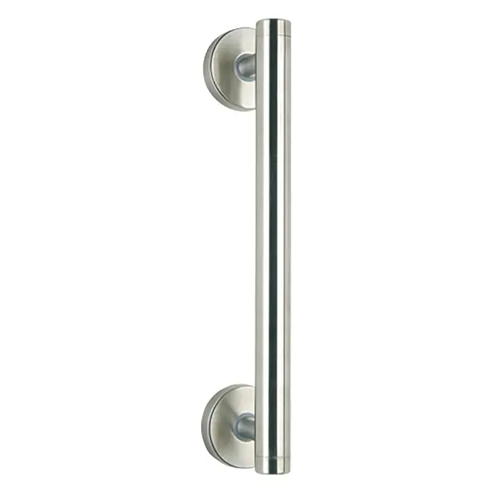 Tesa Asidero de baño DK222 - Acero inoxidable - Manija de puerta de acero inoxidable con bases redondas, ofreciendo un aspecto moderno y fácil instalación. Ideal para puertas interiores y exteriores.