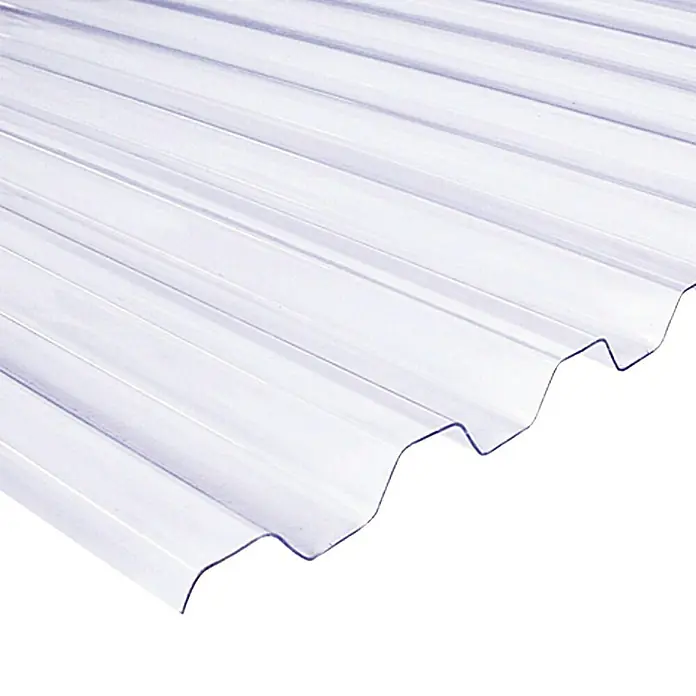 Wellplatte Lightblue - 2.000 x 900 x 0,7 mm, PETG, Transparent, Glatt, Profil: 76/18 mm, Trapez - Klares, gewelltes Kunststoffdachmaterial. Ideal für Terrassenüberdachungen oder Gewächshäuser. Lichtdurchlässig und robust.