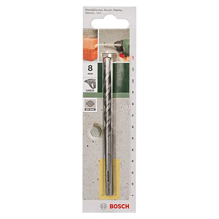 Bosch Beton- & Steinbohrer - Durchmesser Bohrer: 8 mm, Arbeitslänge: 75 mm - Aufnahme einer 8mm Bosch UNEO Bohrmaschine, ideal zum Bohren in verschiedene Materialien. Präzises Werkzeug für Heimwerker und Profis.